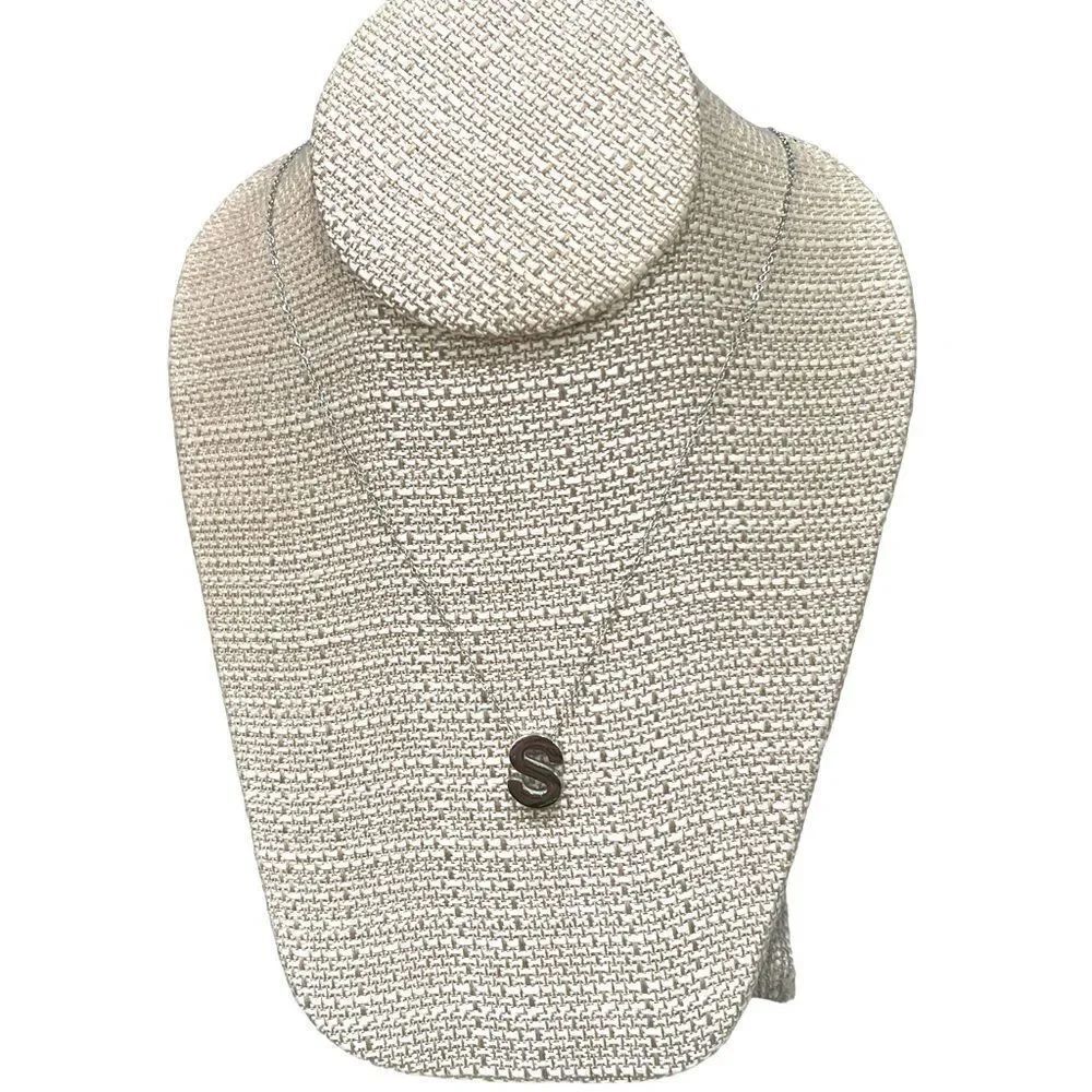 Silver Tone Stainless Steel  initial Pendant necklace Letter S